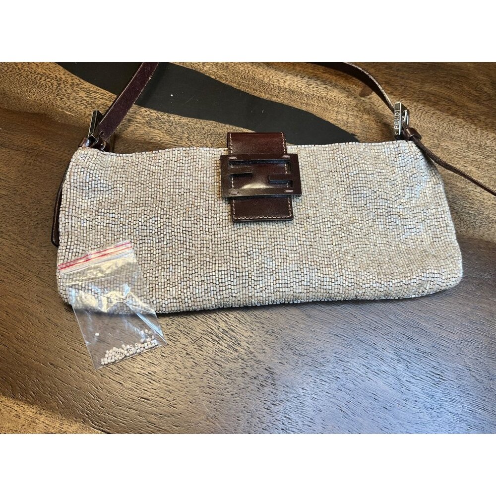 SOLD - Fendi Baguette Beaded Shoulder Bag Beige With Leather Strap & Buckle - Picture 5 of 16
